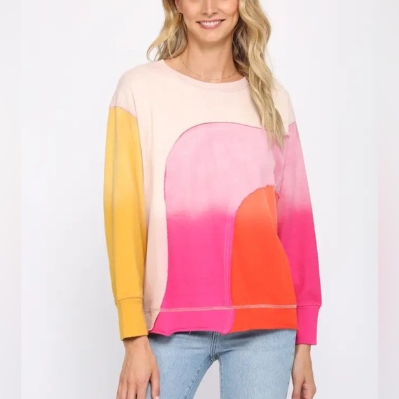 Fate Oversized Boho Lagenlook Colorblock Rainbow Sweatshirt Sz S - Picture 1 of 8